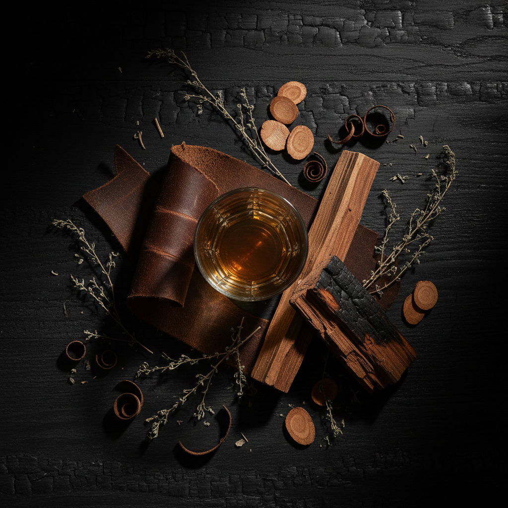 Whiskey, Woodsmoke & Leather Scent Card