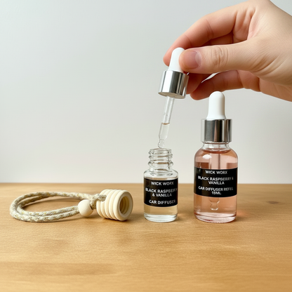 Hands refilling car diffuser