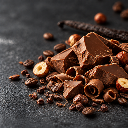 Milk Chocolate scent card in a close-up dark slate style