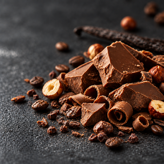 Milk Chocolate scent card in a close-up dark slate style