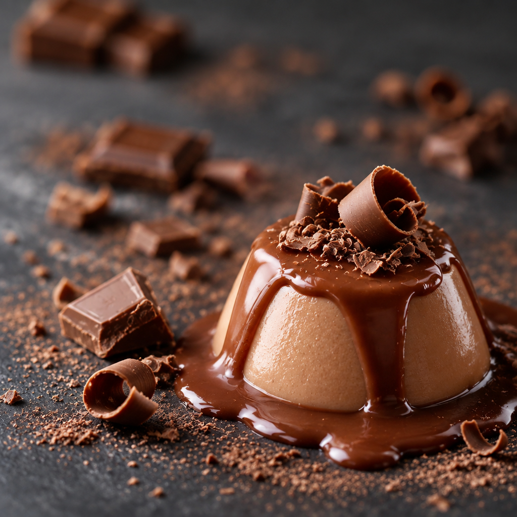 Milk Chocolate scent card with a creamy chocolate dessert on dark slate