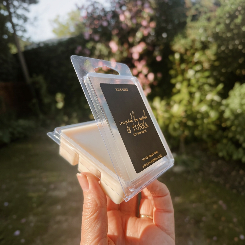 Polished hand-held WICK WORX wax melt photograph